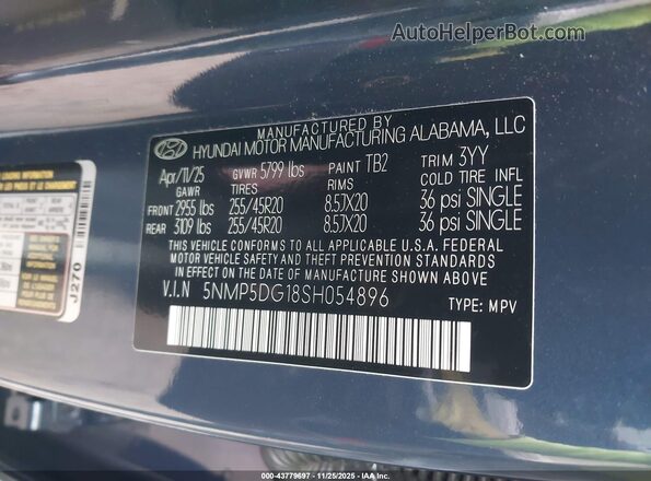 5NMP5DG18SH054896 2025 HYUNDAI SANTA FE HYBRID Navy Вид подкапотного пространства