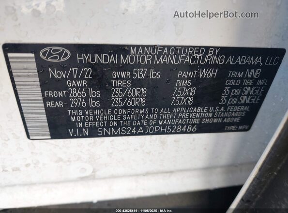 5NMS24AJ0PH528486 2023 HYUNDAI SANTA FE White Շարժիչի բաժամունքի տեսք