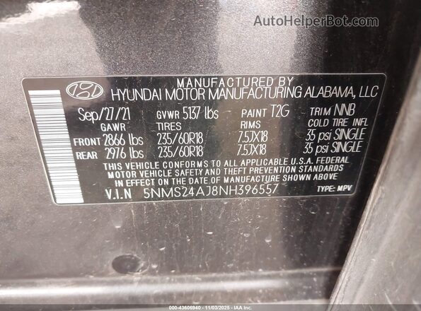 5NMS24AJ8NH396557 2022 HYUNDAI SANTA FE Gray Widok komory silnika