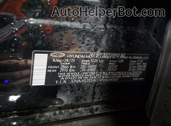 5NMS2DA17PH011007 2023 HYUNDAI SANTA Black VIN sticker view