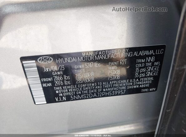 5NMS2DAJ2PH539957 2023 HYUNDAI SANTA FE Silver Вид підкапотного простору