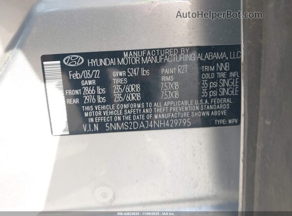 5NMS2DAJ4NH429795 2022 HYUNDAI SANTA FE Серебряный Вид подкапотного пространства