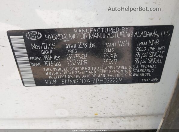 5NMS3DA17PH022229 2023 HYUNDAI SANTA FE HYBRID White Widok komory silnika