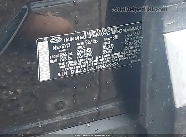5NMS5DAL0PH649396 2023 HYUNDAI SANTA FE CALLIGRAPHY Black Вид підкапотного простору