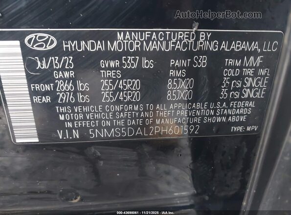 5NMS5DAL2PH601592 2023 HYUNDAI SANTA FE CALLIGRAPHY Black Widok komory silnika