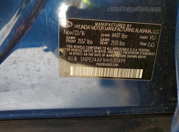 5NPE24AF1HH530499 2017 HYUNDAI SONATA Синий Вид подкапотного пространства