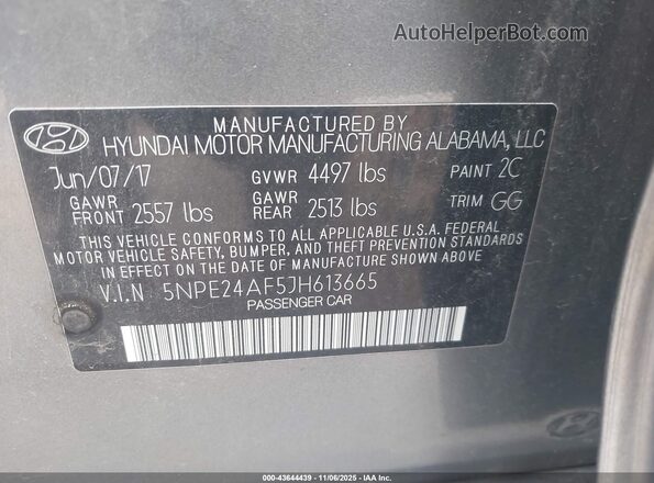 5NPE24AF5JH613665 2018 HYUNDAI SONATA Серый Вид подкапотного пространства
