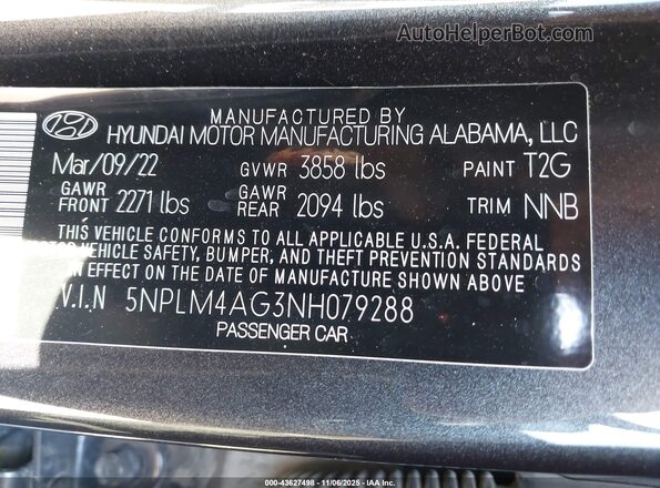 5NPLM4AG3NH079288 2022 HYUNDAI ELANTRA Черный Вид подкапотного пространства