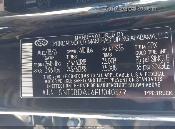 5NTJBDAE6PH040579 2023 HYUNDAI SANTA CRUZ Черный Вид подкапотного пространства