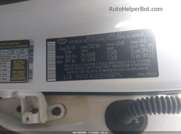 5NTJC4DE2SH126795 2025 HYUNDAI SANTA CRUZ White Widok komory silnika