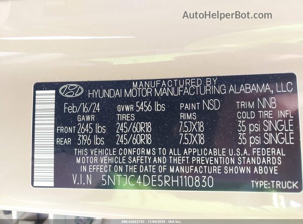 5NTJC4DE5RH110830 2024 HYUNDAI SANTA CRUZ Tan Widok komory silnika