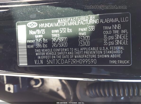 5NTJCDAF2RH099590 2024 HYUNDAI SANTA CRUZ Black Vista del compartimento del motor