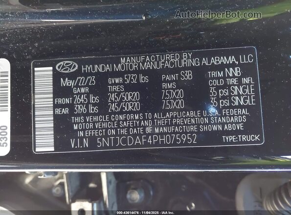 5NTJCDAF4PH075952 2023 HYUNDAI SANTA CRUZ Black Вид підкапотного простору