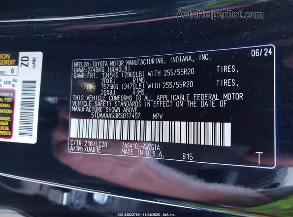 5TDAAAA53RS017497 2024 TOYOTA LIMITED Черный Вид подкапотного пространства