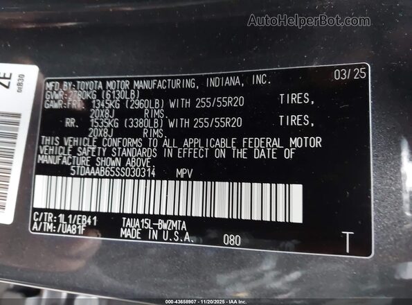 5TDAAAB65SS030314 2025 LEXUS TX 350 Gray Widok komory silnika