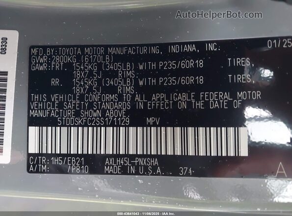 5TDDSKFC2SS171129 2025 TOYOTA SIENNA Light Blue Вид подкапотного пространства