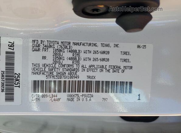 5TFMC5DB7SX108949 2025 TOYOTA TUNDRA White Vista del compartimento del motor