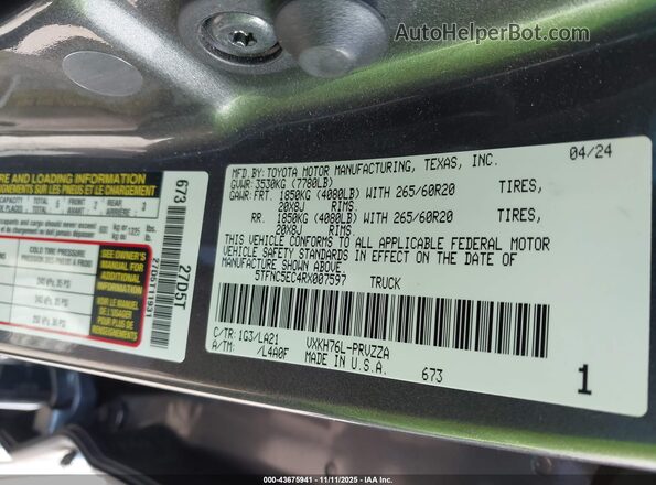 5TFNC5EC4RX007597 2024 TOYOTA TUNDRA HYBRID Серый Вид подкапотного пространства