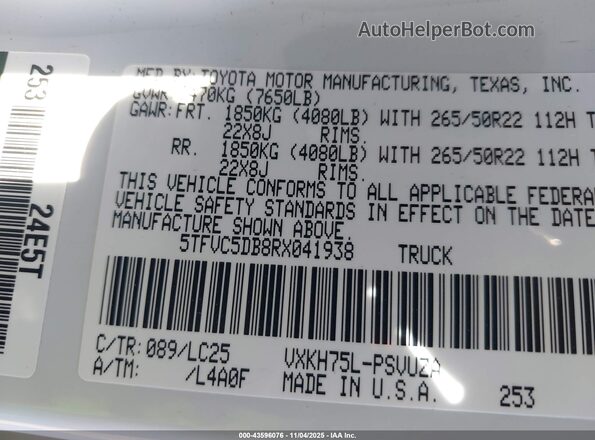 5TFVC5DB8RX041938 2024 TOYOTA TUNDRA HYBRID White Շարժիչի բաժամունքի տեսք