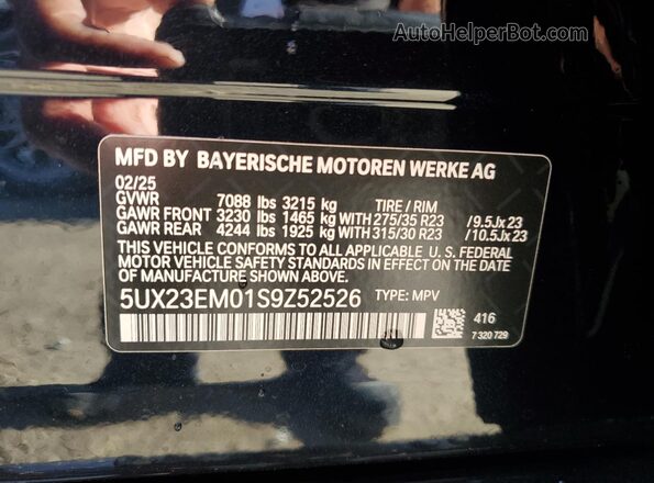 5UX23EM01S9Z52526 2025 BMW X7 Черный Панорамный вид салона 360°