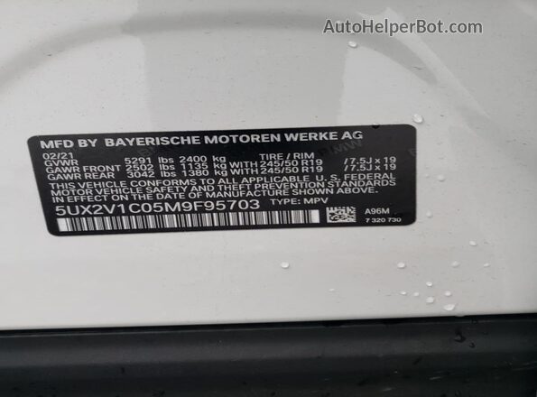 5UX2V1C05M9F95703 2021 BMW X4 Белый Панорамный вид салона 360°
