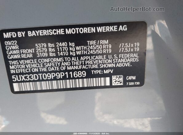 5UX33DT09P9P11689 2023 BMW X4 Серый Вид подкапотного пространства