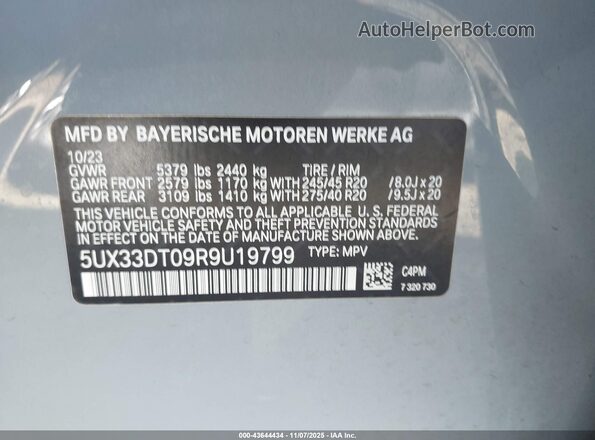 5UX33DT09R9U19799 2024 BMW X4 Серый Вид подкапотного пространства