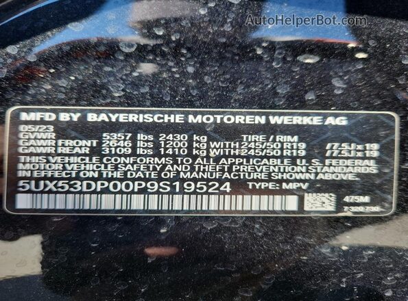 5UX53DP00P9S19524 2023 BMW X3 Черный Панорамный вид салона 360°