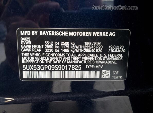 5UX53GP09S9017825 2025 BMW X3 Синий Панорамный вид салона 360°
