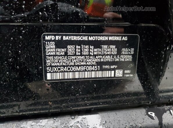 5UXCR4C06M9F08451 2021 BMW X5 Black Вид наклейки з VIN-кодом