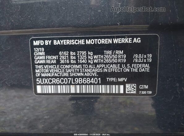 5UXCR6C07L9B68401 2020 BMW X5 Blue Widok komory silnika