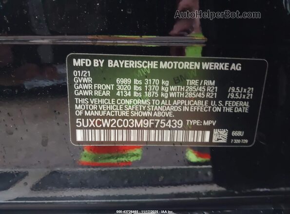 5UXCW2C03M9F75439 2021 BMW X7 Black Widok komory silnika