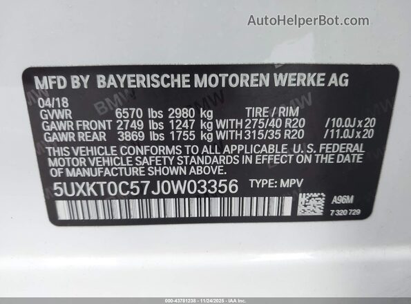 5UXKT0C57J0W03356 2018 BMW X5 Белый Вид подкапотного пространства
