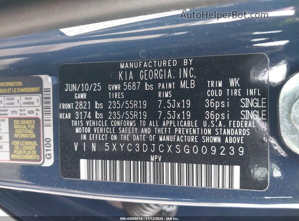 5XYC3DJCXSG009239 2025 KIA EV6 Синий Вид подкапотного пространства