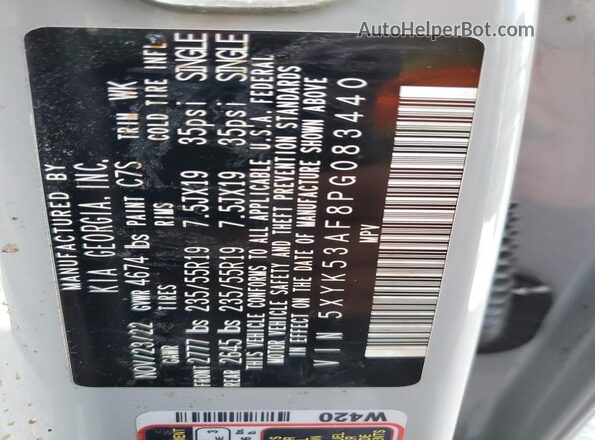 5XYK53AF8PG083440 2023 KIA SPORTAGE Gray Widok naklejki z numerem VIN