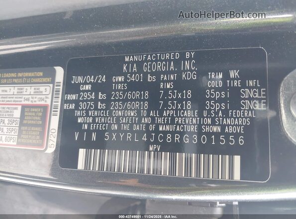 5XYRL4JC8RG301556 2024 KIA SORENTO Gray Widok komory silnika