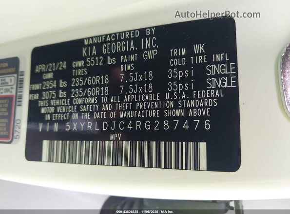 5XYRLDJC4RG287476 2024 KIA SORENTO White Vista del compartimento del motor