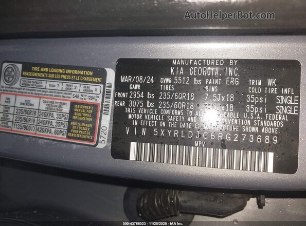5XYRLDJC6RG273689 2024 KIA SORENTO Blue Vista del compartimento del motor