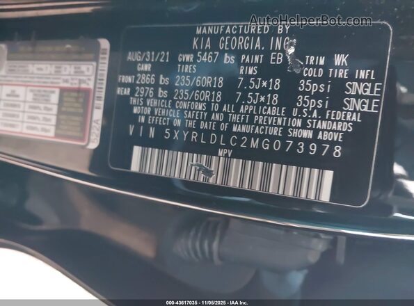 5XYRLDLC2MG073978 2021 KIA SORENTO Black Widok komory silnika