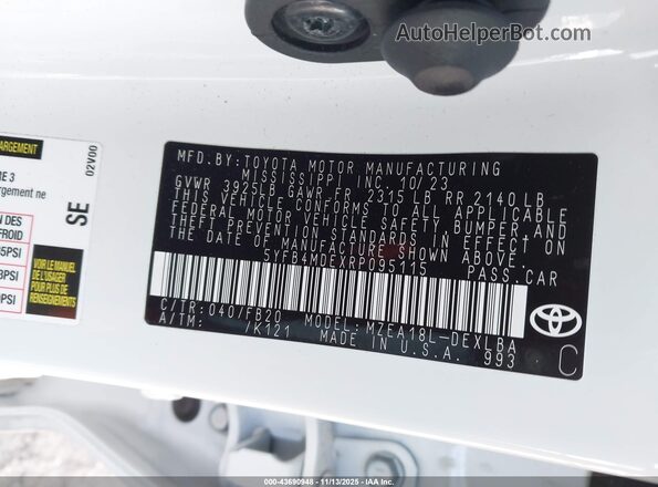 5YFB4MDEXRP095115 2024 TOYOTA LL Белый Вид подкапотного пространства