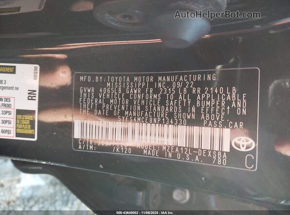5YFS4MCE8NP134330 2022 TOYOTA LL Черный Вид подкапотного пространства