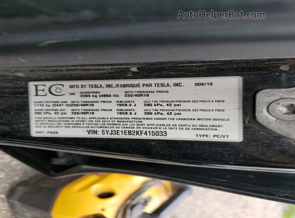 5YJ3E1EB2KF415033 2019 TESLA MODEL Черный Вид подкапотного пространства