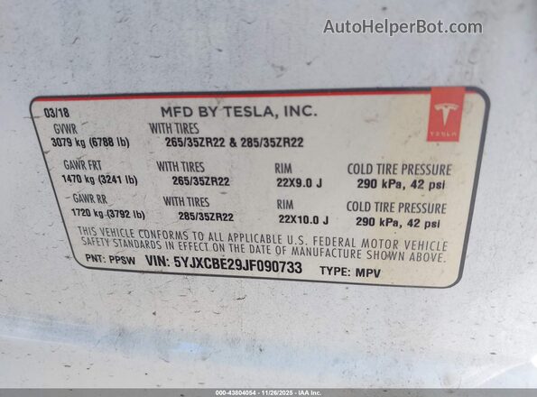 5YJXCBE29JF090733 2018 TESLA MODEL X Белый Вид подкапотного пространства