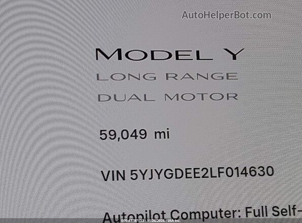 5YJYGDEE2LF014630 2020 TESLA MODEL Y White 