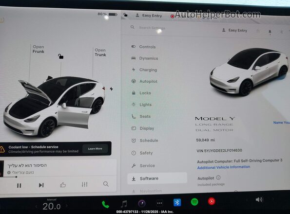 5YJYGDEE2LF014630 2020 TESLA MODEL Y White 