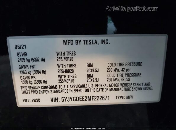 5YJYGDEE2MF222671 2021 TESLA MODEL Y Black Engine compartment view