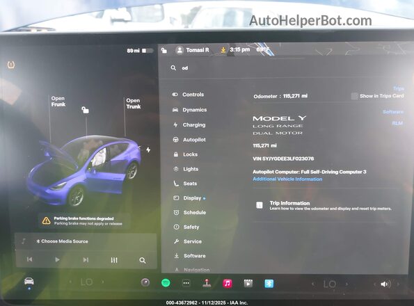 5YJYGDEE3LF023076 2020 TESLA MODEL Y Blue Вид задніх сидінь