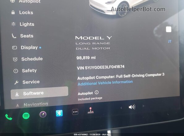5YJYGDEE3LF041674 2020 TESLA MODEL Y White Հետևի նստատեղերի տեսք