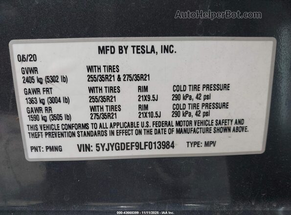 5YJYGDEF9LF013984 2020 TESLA MODEL Y Серый Вид подкапотного пространства