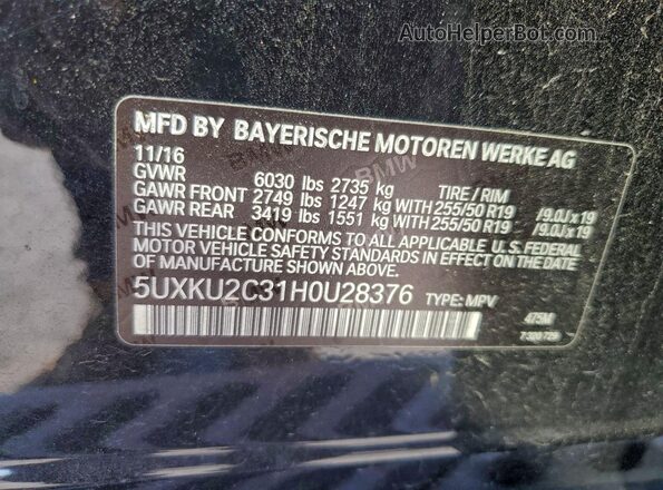 5UXKU2C31H0U28376 2017 BMW X6 Black Vista interior de 360 grados